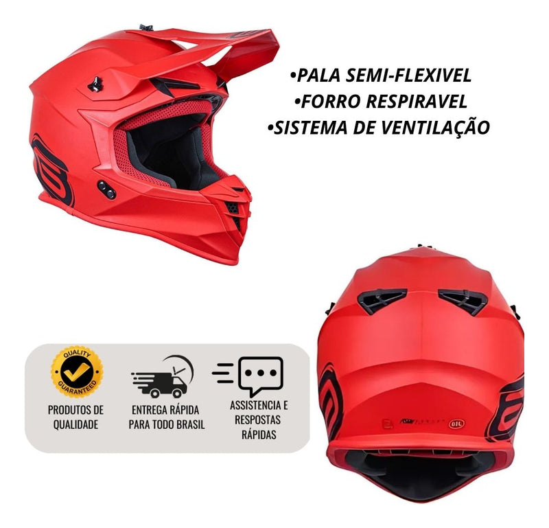 Capacete Asw Motocross R3 Solid Vermelho