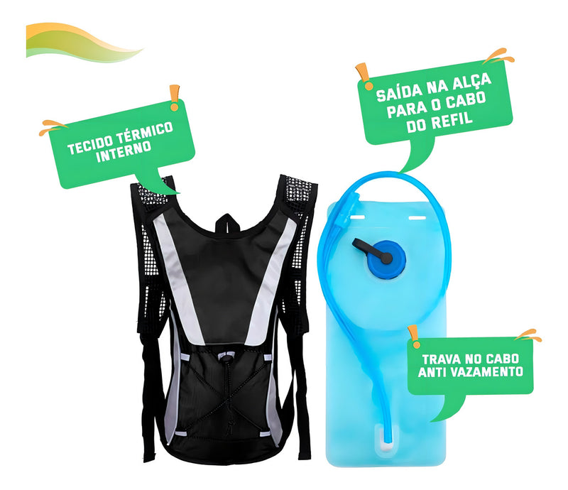 Mochila Hidratação Impermeável Bolsa D`água Bike 2 Litros Cor Preto