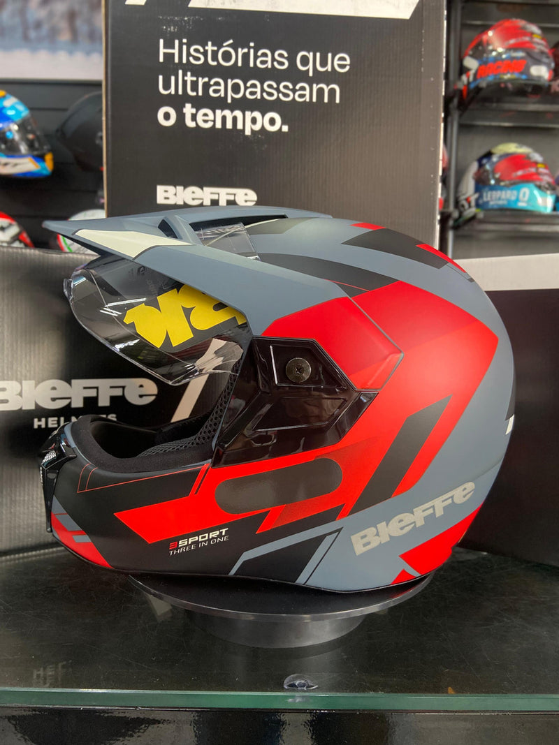 Capacete Bieffe 3 Sport React Vermelho/cinza-fosco Novo