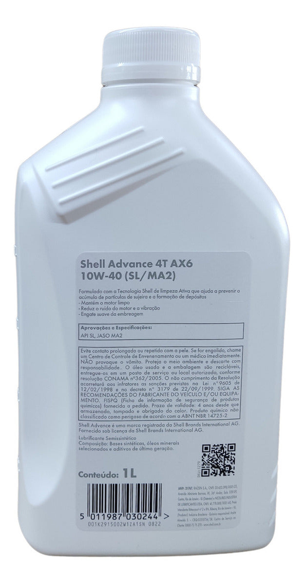 Óleo Para Moto Semissintético 10w40 Shell Advance Ax6