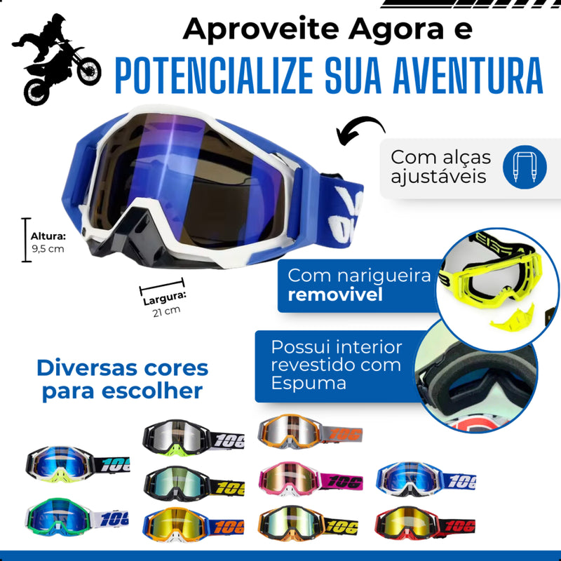 Óculos Motocross Enduro Trilha 100 Importado Lente Espelhada