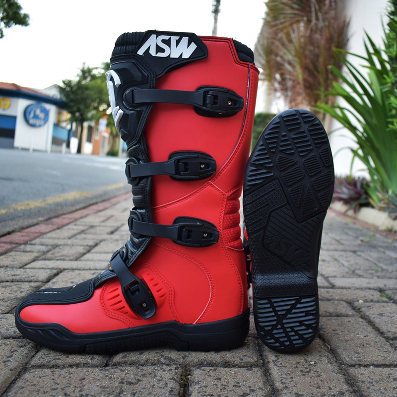 Bota Asw Image Enduro Preto Vermelho Cross Motocross Trilha