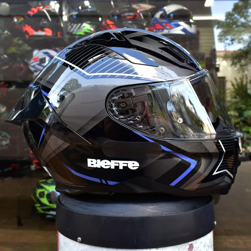 Capacete Bieffe B-fast Strak Preto Azul Com Óculos Solar