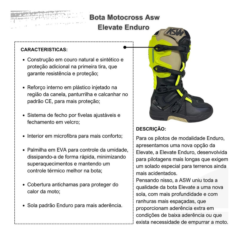 Bota Motocross Asw Elevate Preto Amarelo Fluo Areia