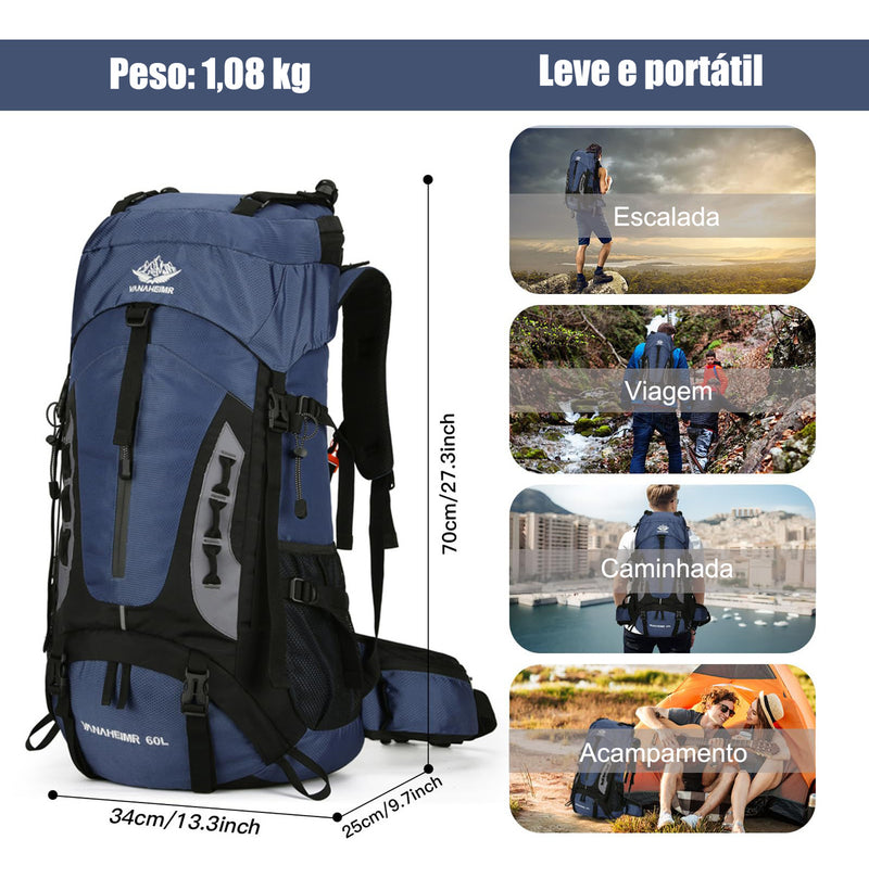 Mochila De 60l Com Capa De Chuva Para Trilha E Camping- 40kg