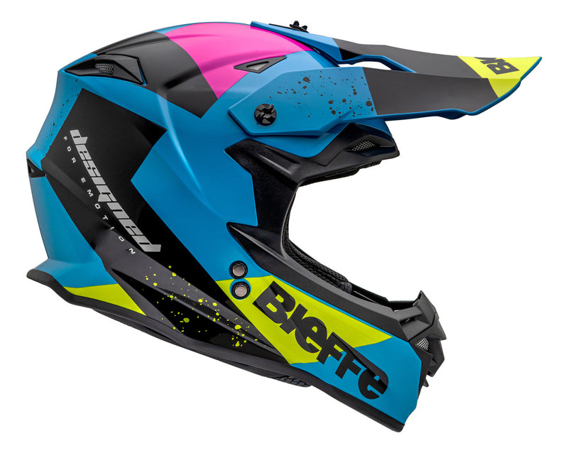 Capacete Motocross Bieffe B-cr Azul Claro Amarelo Limão