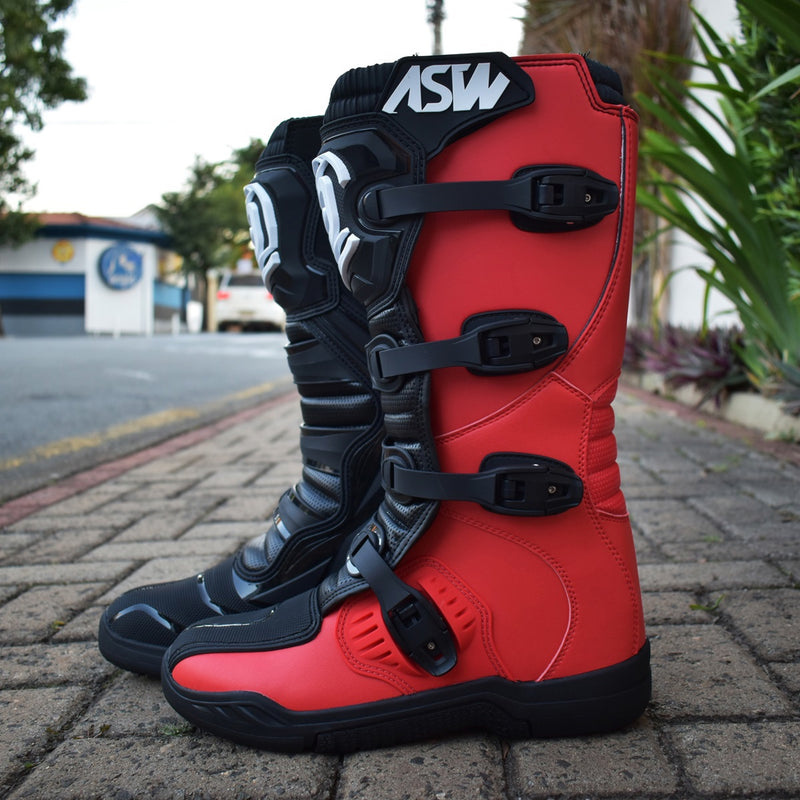 Bota Asw Image Enduro Preto Vermelho Cross Motocross Trilha