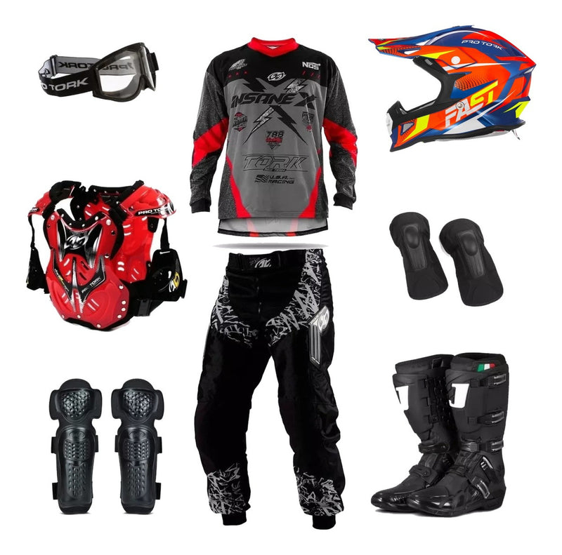 Kit Roupa Motocross Conjunto Trilha Off Road 8 Itens Piloto