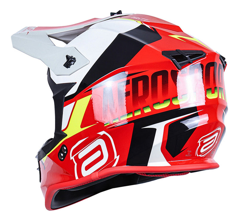 Capacete Motocross Asw R3 Evade Vermelho Amarelo Trilha Mx