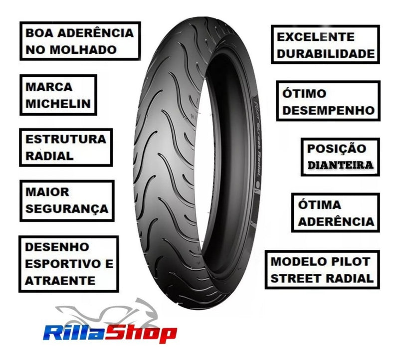 Pneu dianteira para moto Michelin Pilot Street Radial sem câmara de 120/70 ZR17 W 58 x 1 unidade