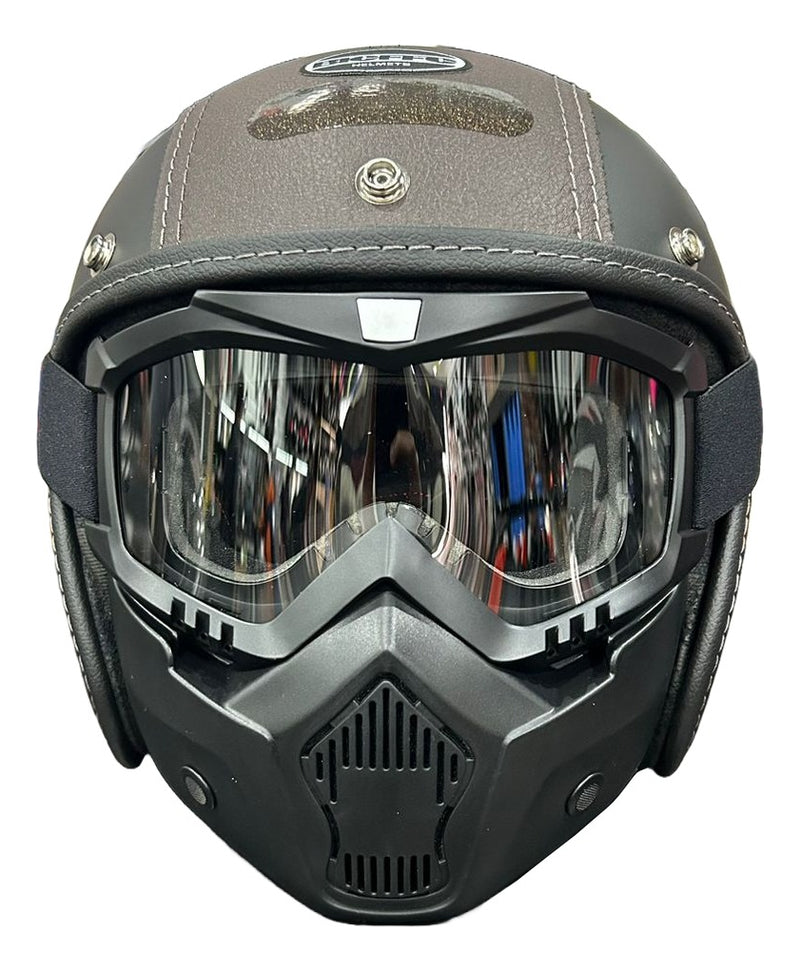 Capacete Bieffe Custom Motocicleta Marrom Café Racer Retro