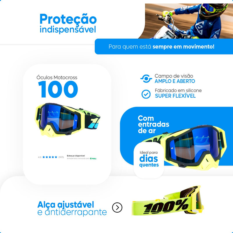 Óculos Motocross Enduro Trilha 100 Importado Lente Espelhada