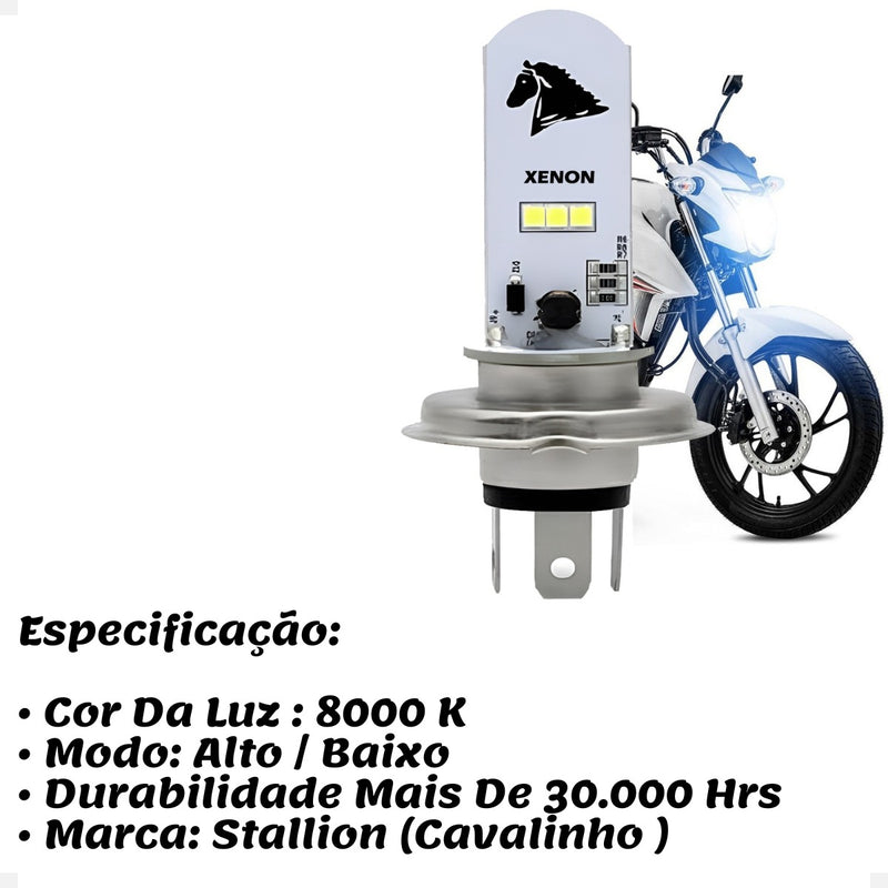 Led Lampada H4 Moto Carro 8000k Cavalinho Efeito Xenon Azul