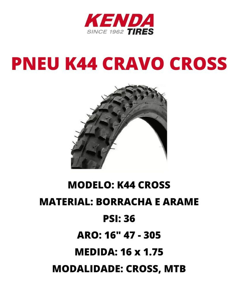 Par Pneu Cravo Infantil Bike Aro 16x1.75 Kenda Cross +camara