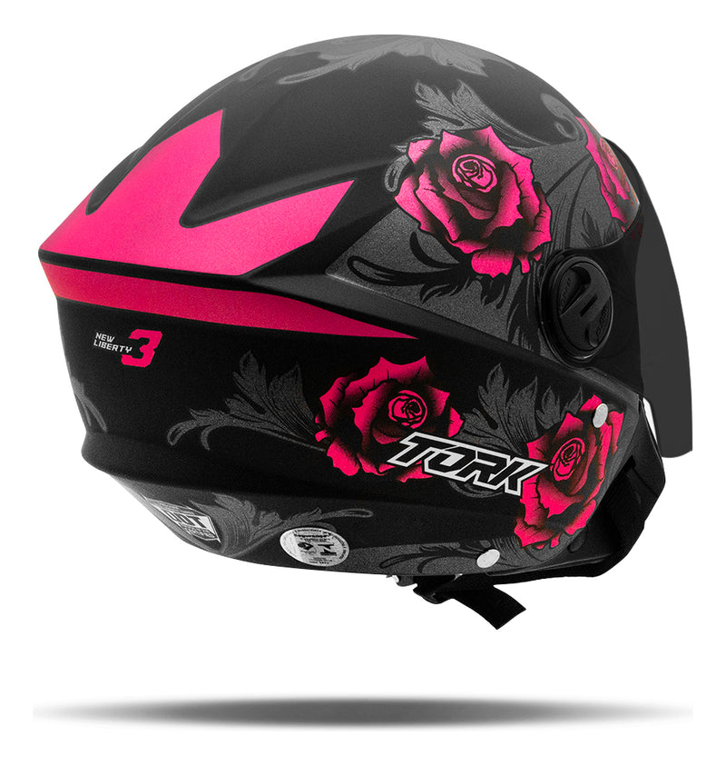 Capacete Aberto New Liberty Three Flowers Viseira Fumê Fosco