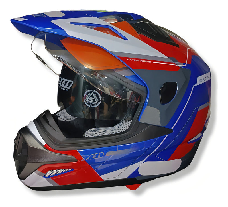 Capacete X11 Crossover Adventure/street Moto Big Trail Macio Cor Azul - Vermelho - Branco Desenho Grafismo Adventure Tamanho do capacete 60