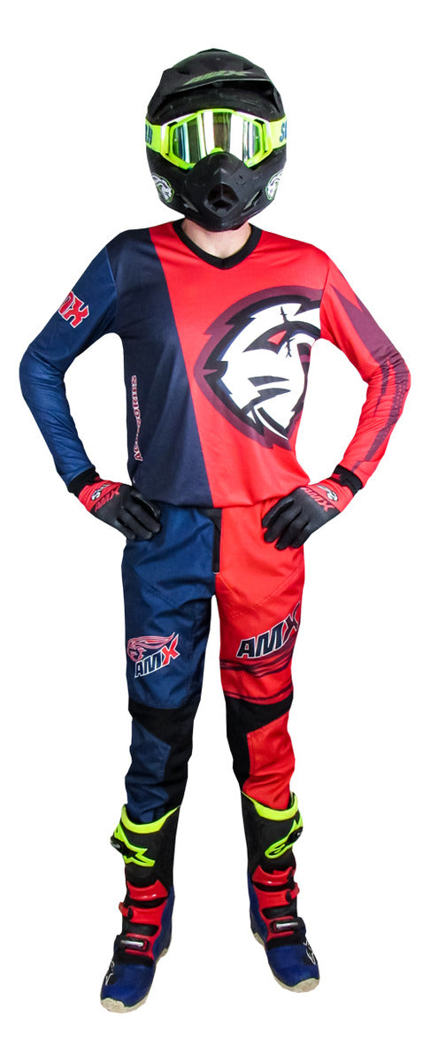 Conjunto Roupa Amx Classic Fast Vermelho Azul Motocross