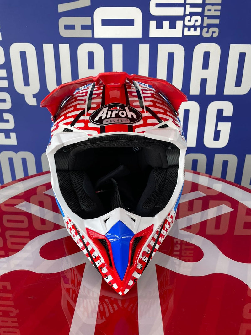 Capacete Motocross Airoh Wraap Idol Vermelho Azul Brilhante