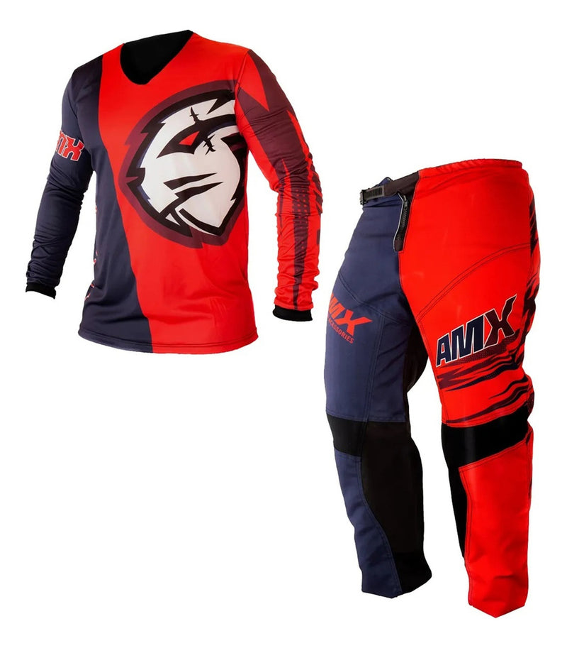 Conjunto Roupa Amx Classic Fast Vermelho Azul Motocross