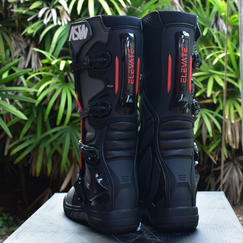 Bota Asw Elevate Preto Cinza Vermelho Cross Motocross Trilha