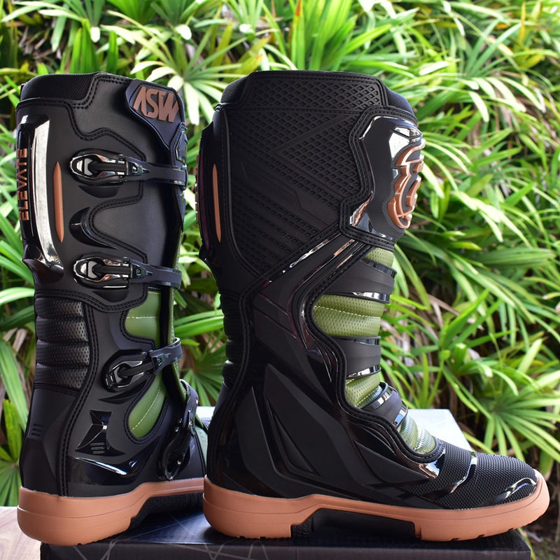 Bota Asw Elevate Enduro Preto Verde Cross Motocross Trilha