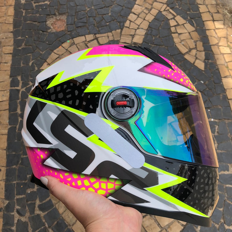 Capacete Feminino Ls2 Ff358 Speedy Branco Rosa Fechado Moto