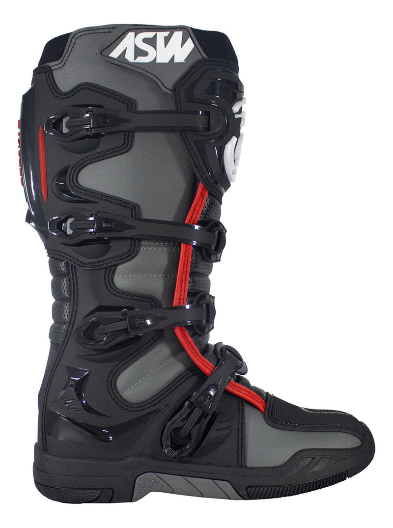 Bota Asw Elevate Preto Cinza Vermelho Cross Motocross Trilha