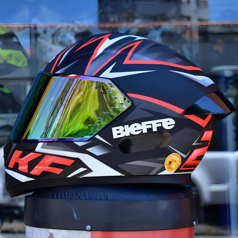 Capacete Bieffe B12 Kf Preto + Viseira Espelhada Aerofolio Cor Preto/Vermelho Tamanho do capacete 56