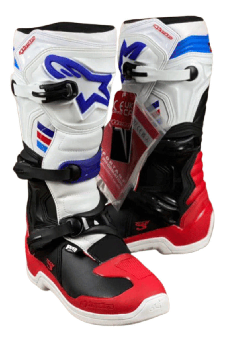 Bota Tech 3 Alpinestars Off Road Branco Vermelho Azul Brasil