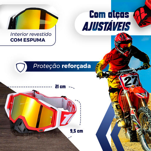 Óculos Motocross Enduro Trilha 100 Importado Lente Espelhada