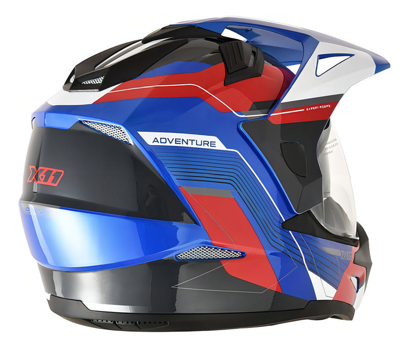 Capacete X11 Crossover Adventure/street Moto Big Trail Macio Cor Azul - Vermelho - Branco Desenho Grafismo Adventure Tamanho do capacete 60