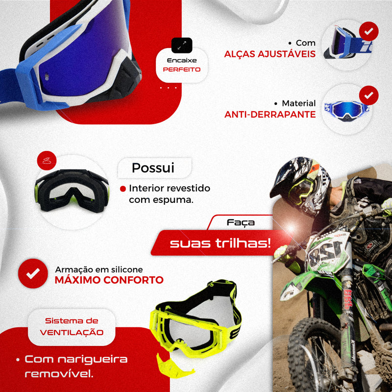 Óculos Motocross Enduro Trilha 100 Importado Lente Espelhada