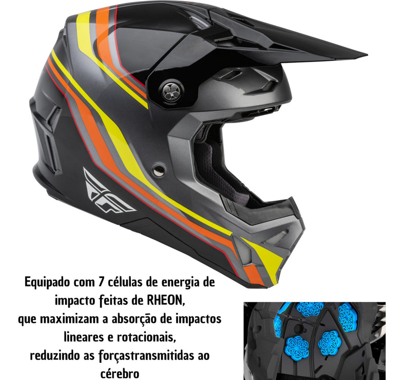 Capacete Fly Formula Cp S.e Rave Preto/amarelo/vermelho