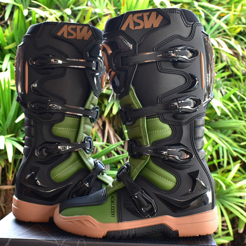 Bota Asw Elevate Enduro Preto Verde Cross Motocross Trilha