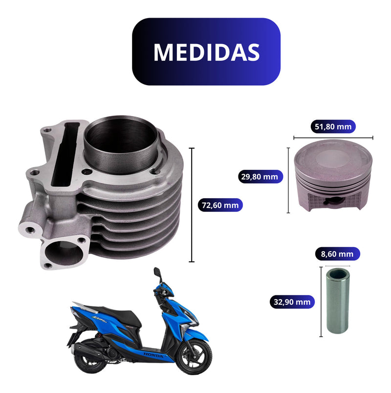 Kit Cilindro Motor Honda Elite 125 + Juntas + Pistão + Anéis