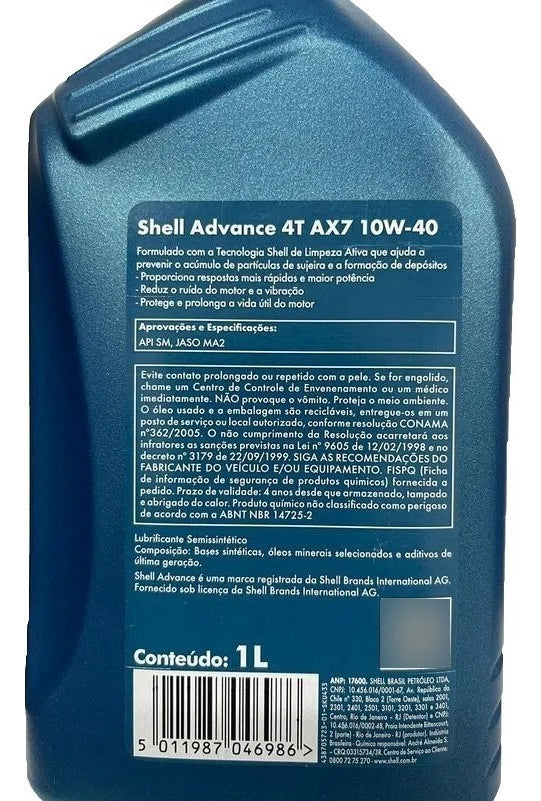 Óleo Para Moto Semissintético 10w40 Shell Advance Ax7