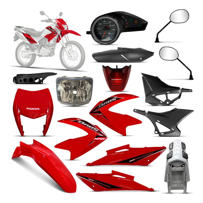 Kit Plástico Honda Bros 150 2009 A 2012 + Painel Retrovisor