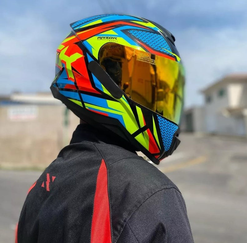 Capacete Moto Norisk Razor + Aerofólio Fumê + Vis Camaleão