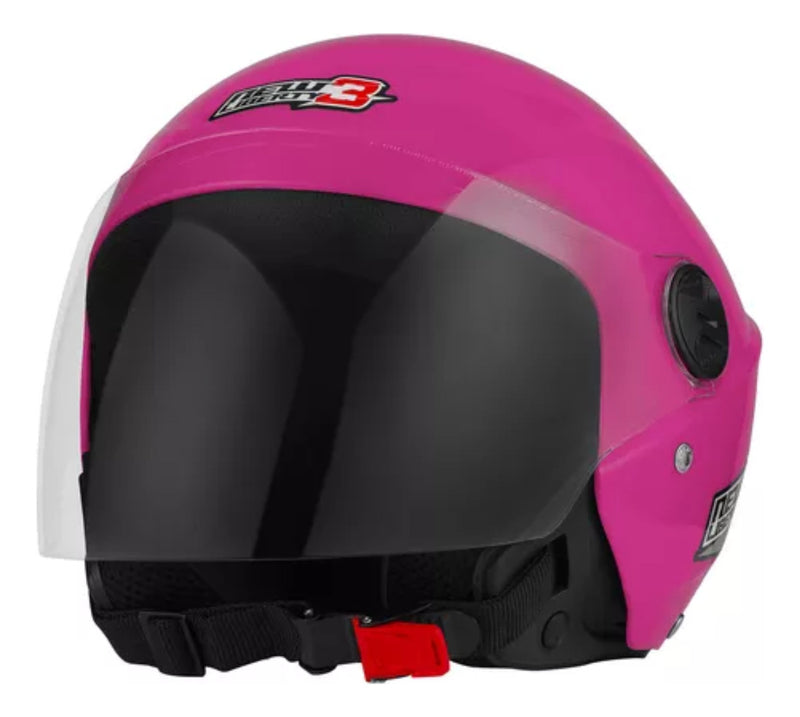 Capacete Moto Aberto New Liberty 3 Three Rosa Brilhante