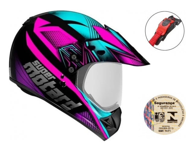 Capacete Feminino Ebf Super Motard Action Motocross Pto Rosa