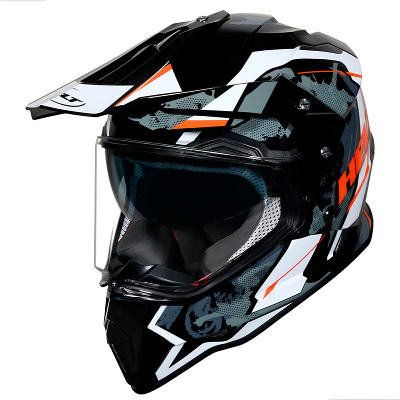 Capacete Motocross Masculino Feminino Com Oculos Interno Retratil Preto Branco Laranja Helt Ride Tamanho 60