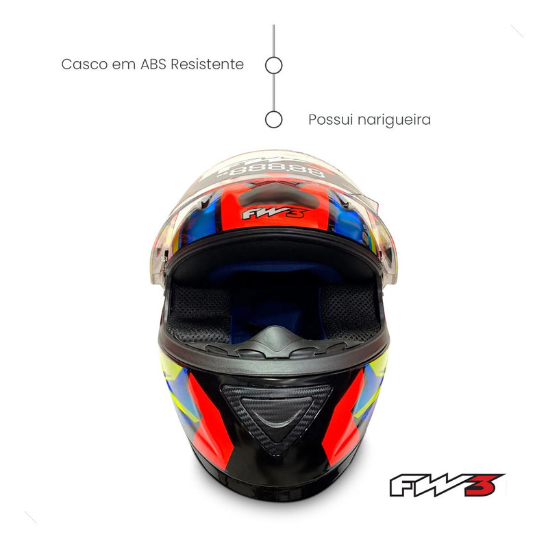 Capacete Moto Fechado Fw3 Modelo Gtx Fox Várias Cores