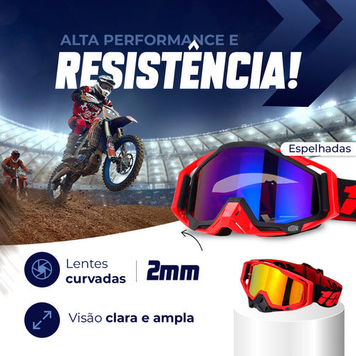 Óculos Motocross Enduro Trilha 100 Importado Lente Espelhada