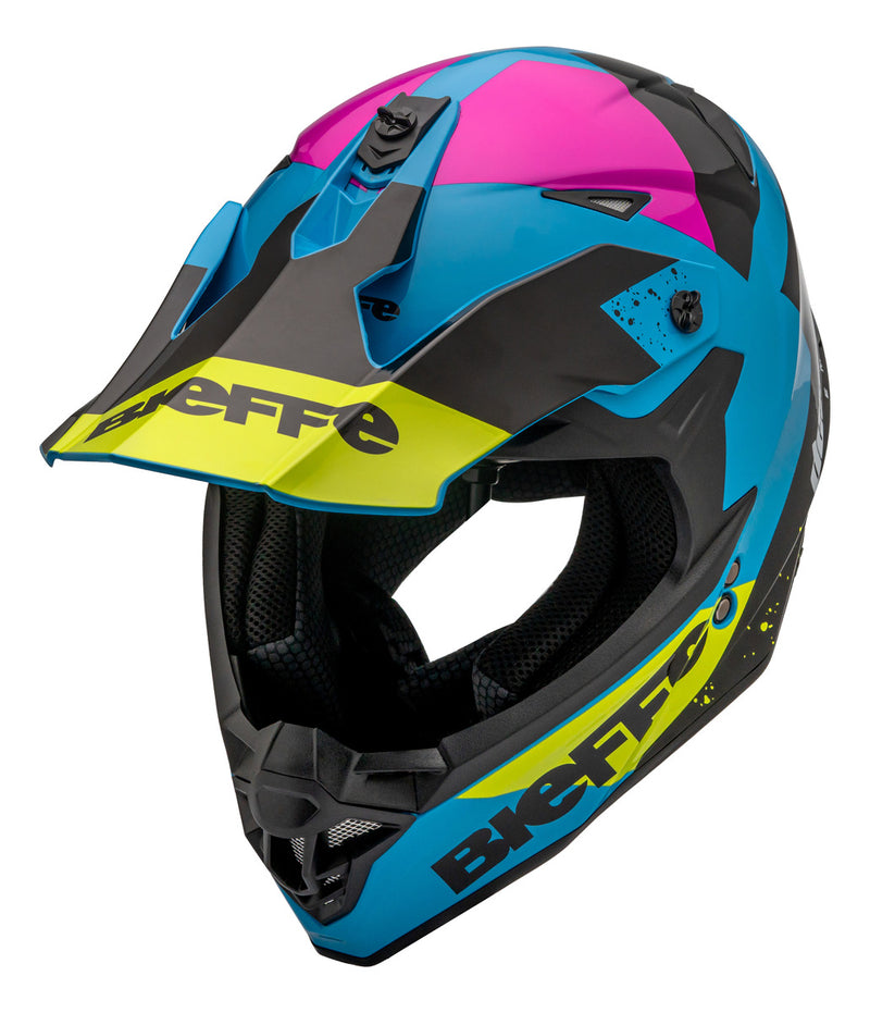 Capacete Motocross Bieffe B-cr Azul Claro Amarelo Limão