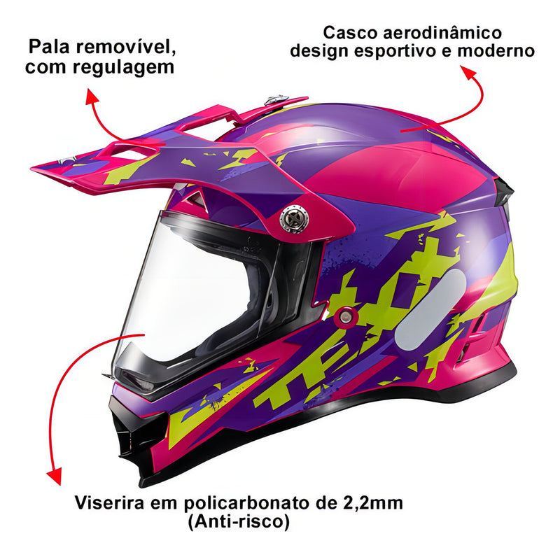 Capacete Cross Motocross Trilha Texx Off-road Carcara Grow Cor Rosa Tamanho do capacete 56