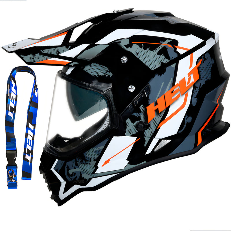 Capacete Motocross Masculino Feminino Com Oculos Interno Retratil Preto Branco Laranja Helt Ride Tamanho 60