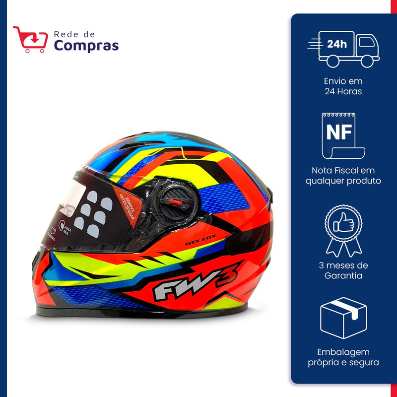 Capacete Moto Fechado Fw3 Modelo Gtx Fox Várias Cores