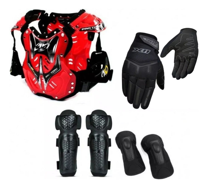 Kit Proteção Colete Cotoveleira Joelheira Luva Motocross Pro