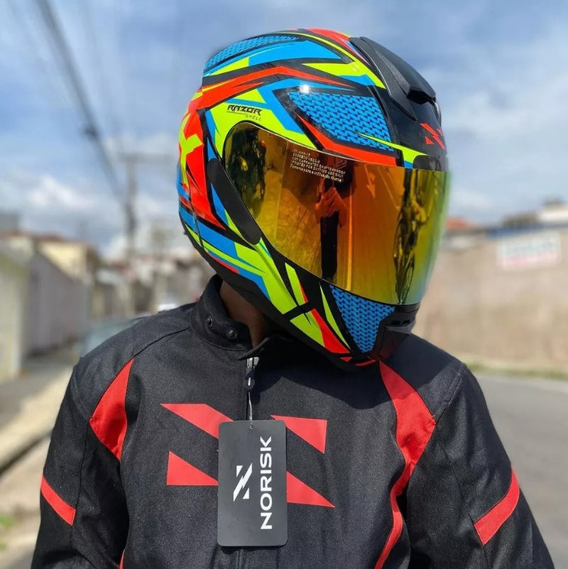 Capacete Moto Norisk Razor + Aerofólio Fumê + Vis Camaleão