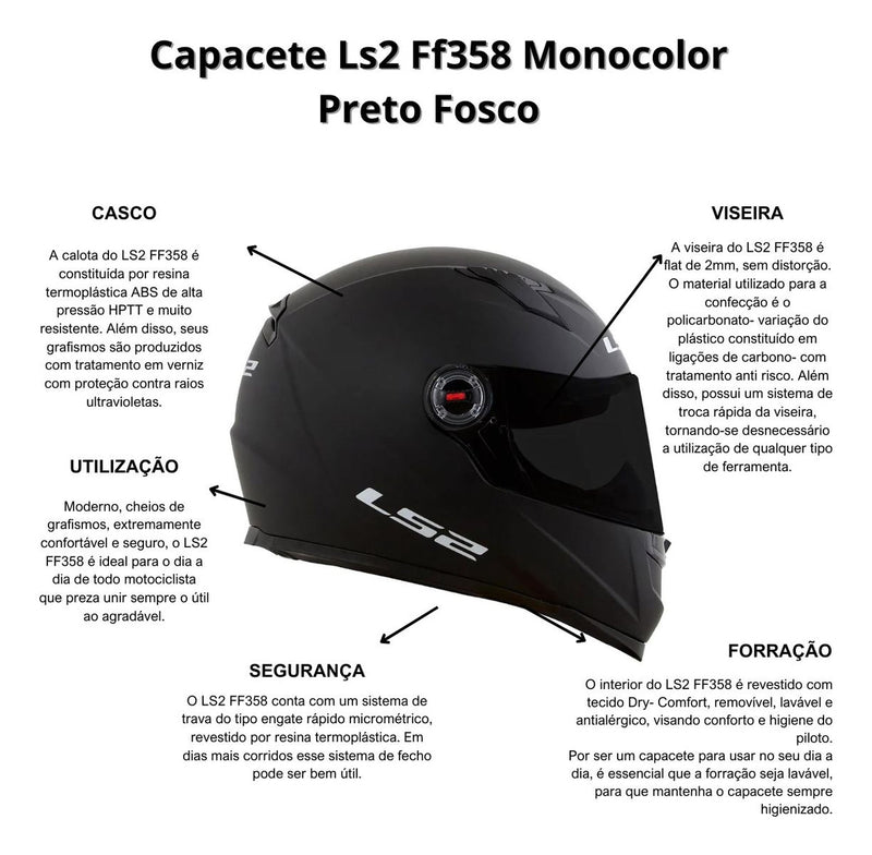 Capacete Ls2 Ff358 Monocolor Preto Fosco